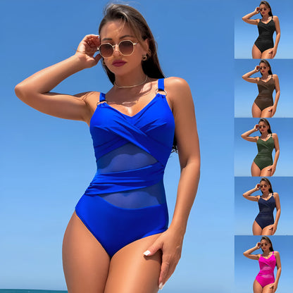 Women's solid colour one-piece swimsuit for sports swimming with quick-drying fabric