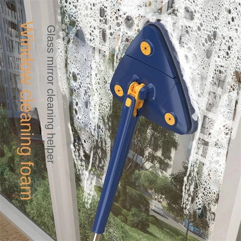 Extendable Triangle Mop with 360° rotatable head for deep cleaning floors, walls, and ceilings