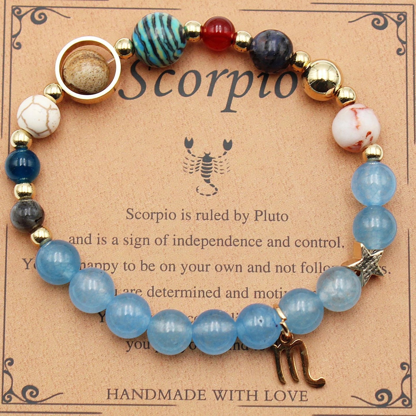 Handcrafted zodiac bracelets with natural stone beads and constellation designs