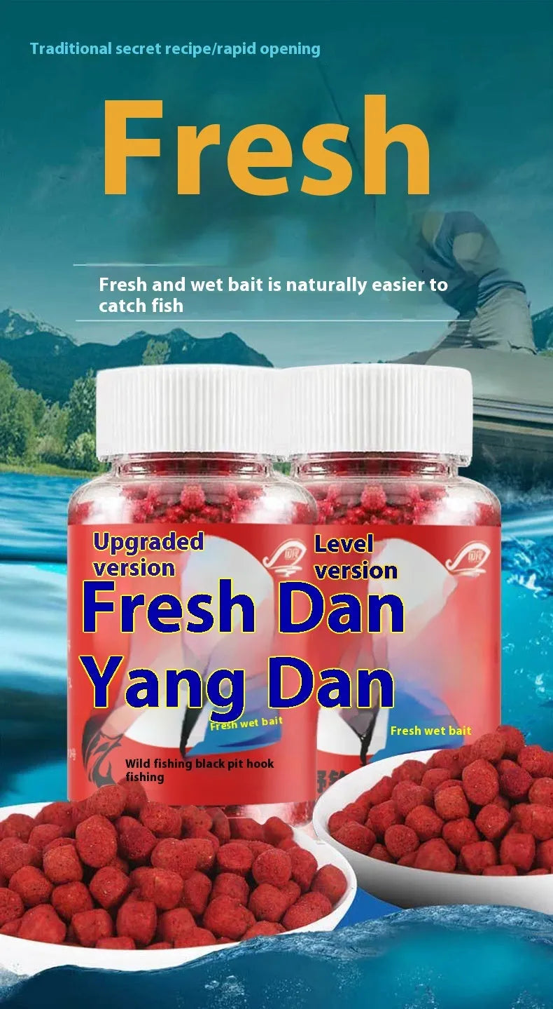 Grass green crucian carp fishing bait particles in bottle packaging for freshwater angling