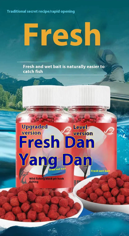 Grass green crucian carp fishing bait particles in bottle packaging for freshwater angling