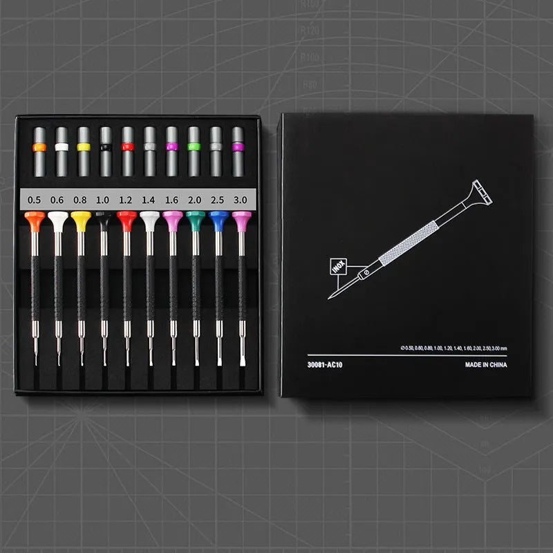 10-piece precision screwdriver set with 20 spare bits for watch and glasses repair tools