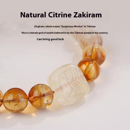 Women's carved citrine crystal ethnic bracelet with geometry pattern measuring 10mm wide