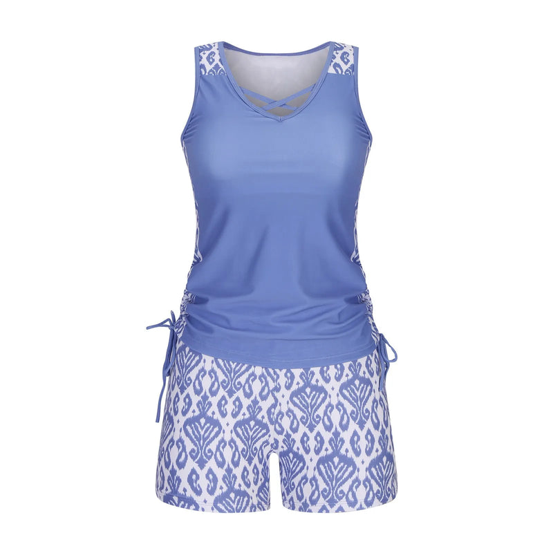 High-waisted separate swimwear set for women, featuring a knotted bikini top and full-coverage briefs, available in sizes S to 2XL and multiple colours including black, blue, and pink