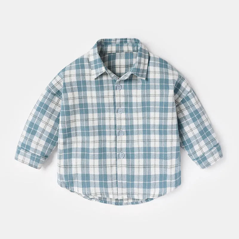 Men's khaki lattice shirt with animal print long sleeves on a hanger