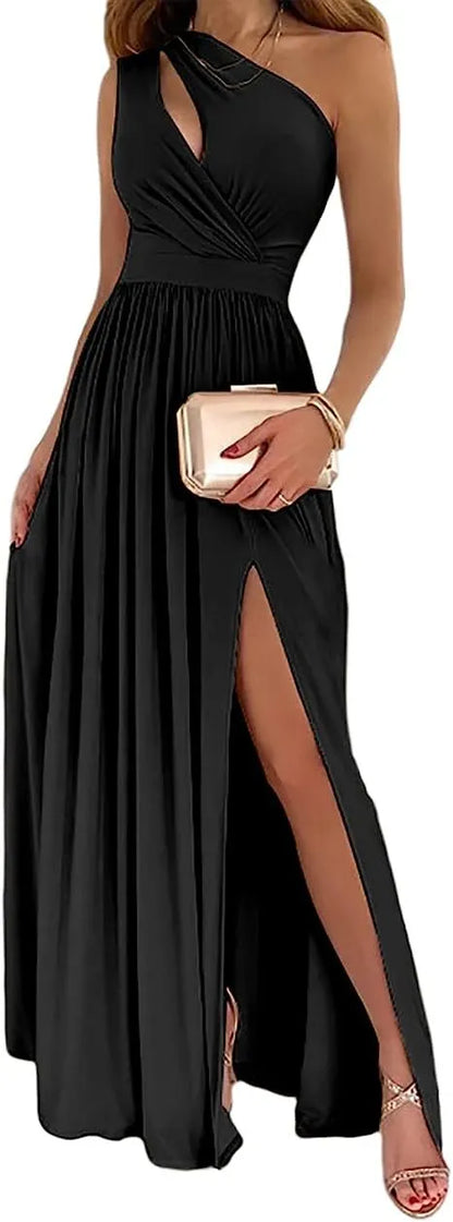 Women's one shoulder maxi dress with high split detail in soft fabric