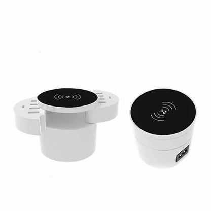 Ceramic white circular multi-port wireless phone charger with a 1.5 metre cable