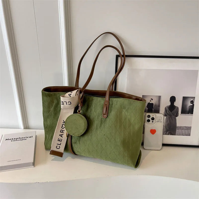 Women's large casual polyester shoulder tote bag in horizontal square shape with zippered inner pocket