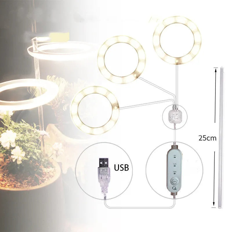USB LED plant grow light with acrylic stick in multiple head configurations