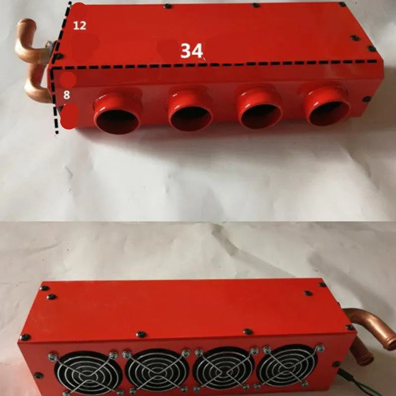 Metal car heater unit with copper pipe connections for vehicle heating system