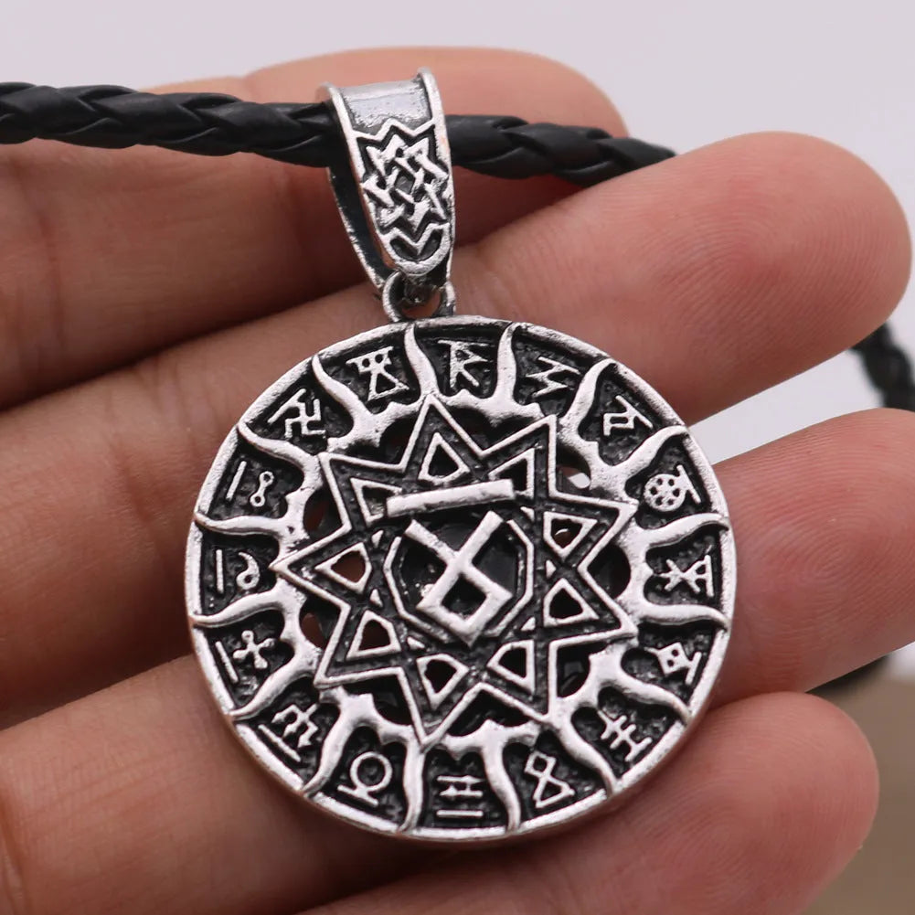 Lunavin ODing text pendant on antique silver snake chain and separate leather cord