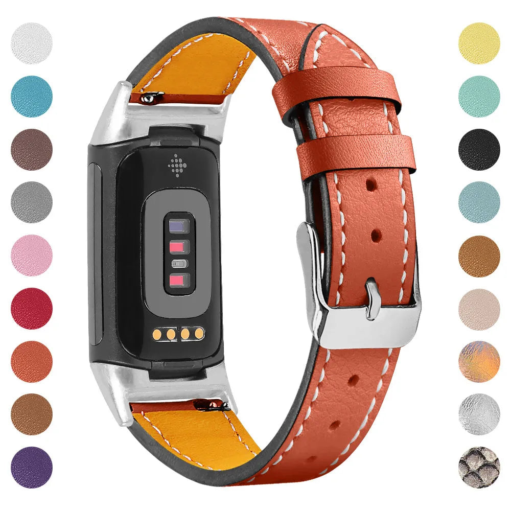 Genuine leather strap for Fitbit charge5/6 smartwatch adjustable 5.5-8.1 inches 16 colours