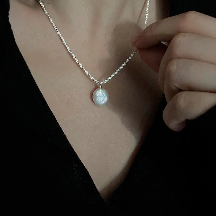Elegant S925 Sterling Silver Baroque Pearl Necklace with starry sky chain design