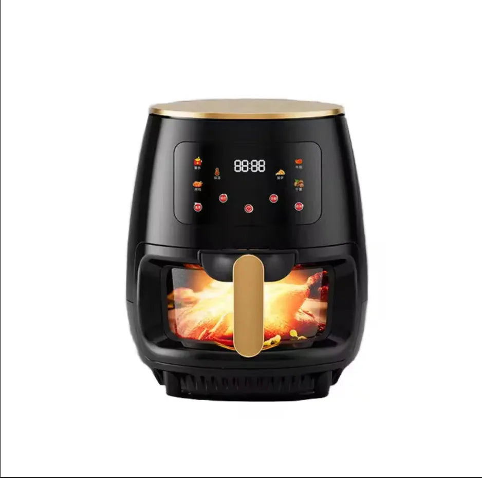 Black 8L air fryer with visual touch screen and 1400W power, product size 320x270x272mm