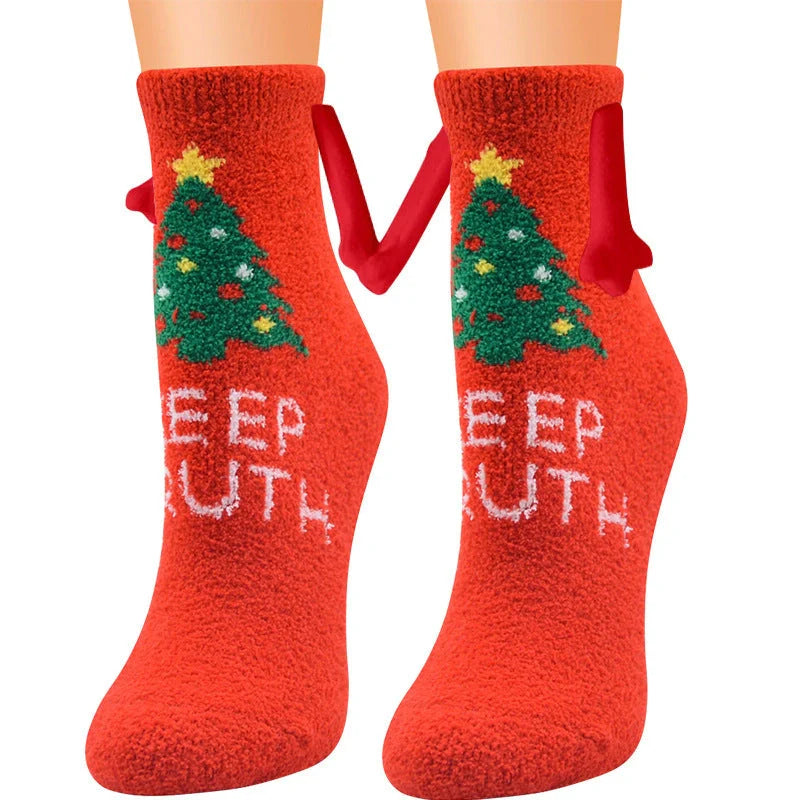 Christmas couple socks with magnetic suction feature for hand holding, in various animal patterns