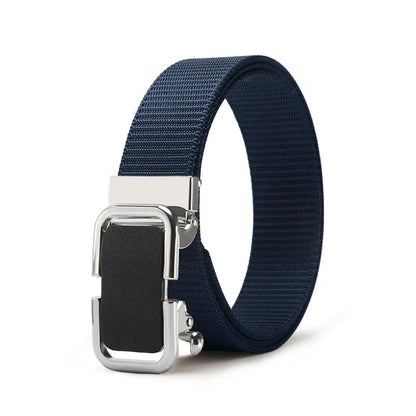 Men's toothless nylon canvas belt with an alloy buckle shown in Army Green colour, length 120cm.