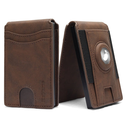 Slim men's synthetic leather card holder wallet shown in black, dark brown, and light brown.