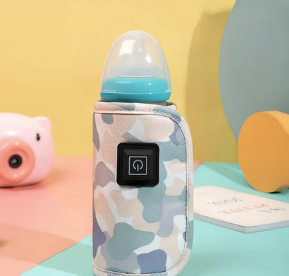 Portable milk bottle warmer with adjustable 55mm-75mm sleeve and temperature control