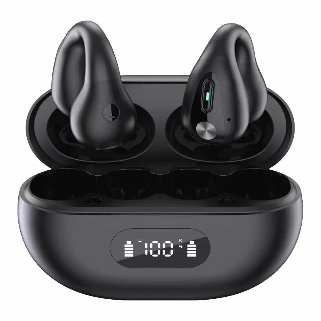 Non-in-ear clip wireless Bluetooth headset in black or white with air conduction, ear hook and Jerry chip