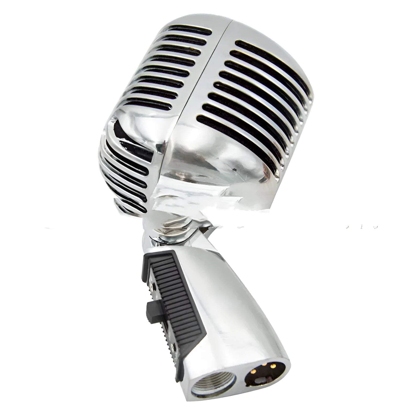 Classic retro dynamic microphone in silver finish with all-metal construction.