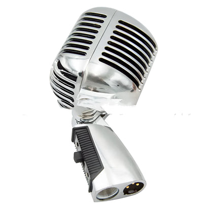 Classic retro dynamic microphone in silver finish with all-metal construction.