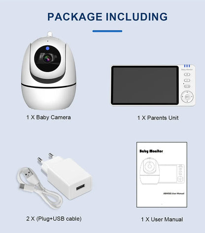 White HD wireless baby monitor with 5-inch LCD screen on a table
