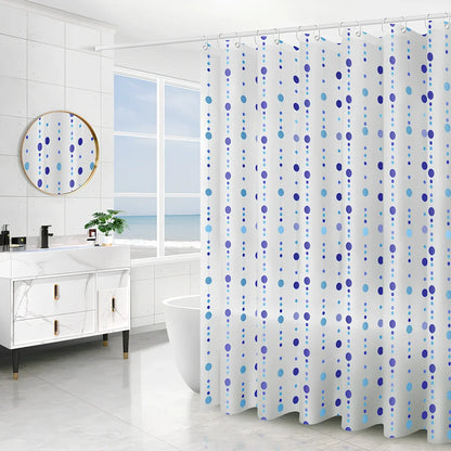PEVA shower curtain in geometric dandelion pattern, 120cm wide x 180cm high with stainless steel buttonholes for waterproof bathroom use