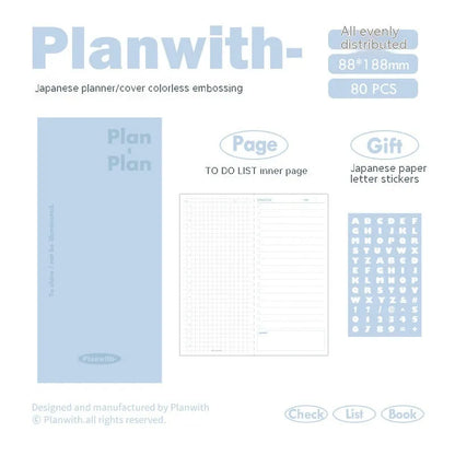 A5 embossed daily metre book notebook with 80 pages of 100g paper, showing cover colour options.