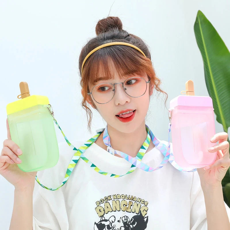Summer children's water cup with anti-leak straw in pink, blue, yellow, and purple