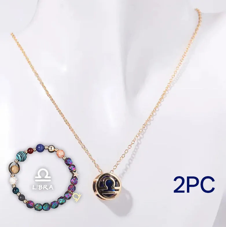 Natural stone bead necklace and matching bracelet set on display