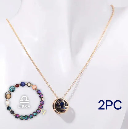 Natural stone bead necklace and matching bracelet set on display