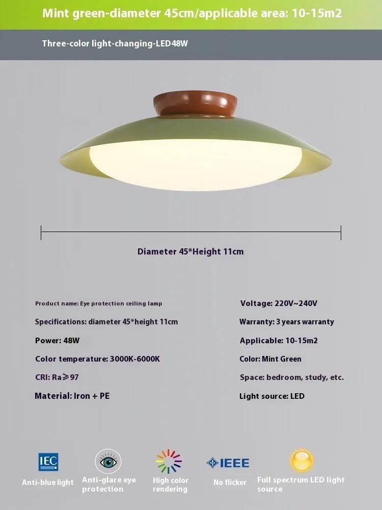 Flying saucer ceiling lamp in cream style with iron shade, available in 25cm or 45cm diameter and six colours