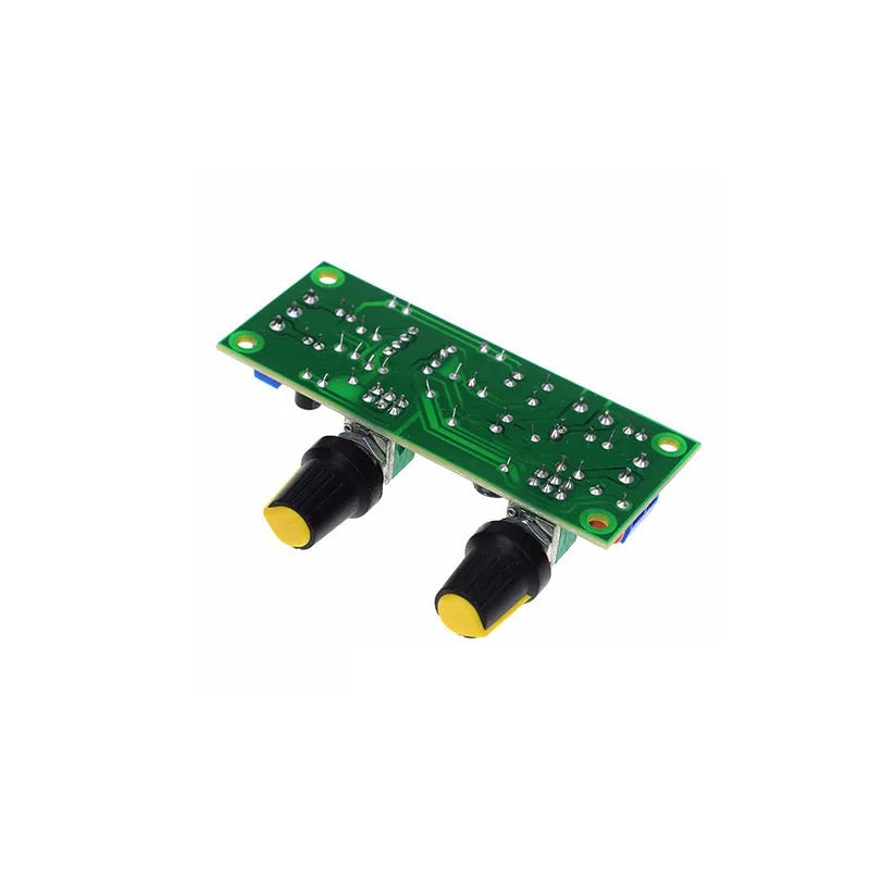 Car audio front stage board with bass boost showing PCB components and mounting holes