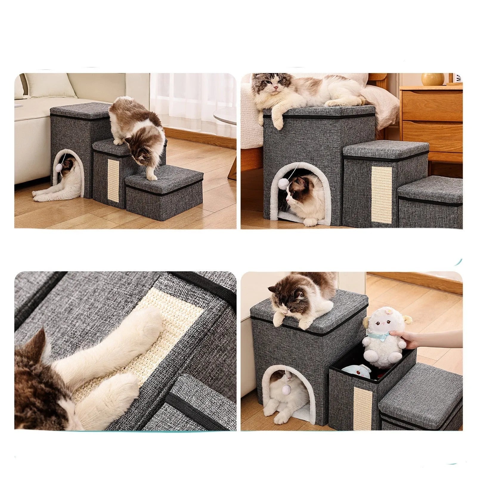 Dark grey cloth pet steps ladder measuring 33x76x42cm for dogs and cats
