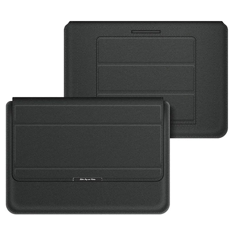 Three-in-one laptop bag in faux leather and plush, shown in black, dark blue, rose gold, grey, dark green, red or camel.