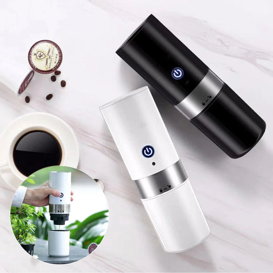 Portable espresso machine with one-touch operation, compatible with coffee capsules and ground beans, for brewing cafe-quality coffee anytime, anywhere.