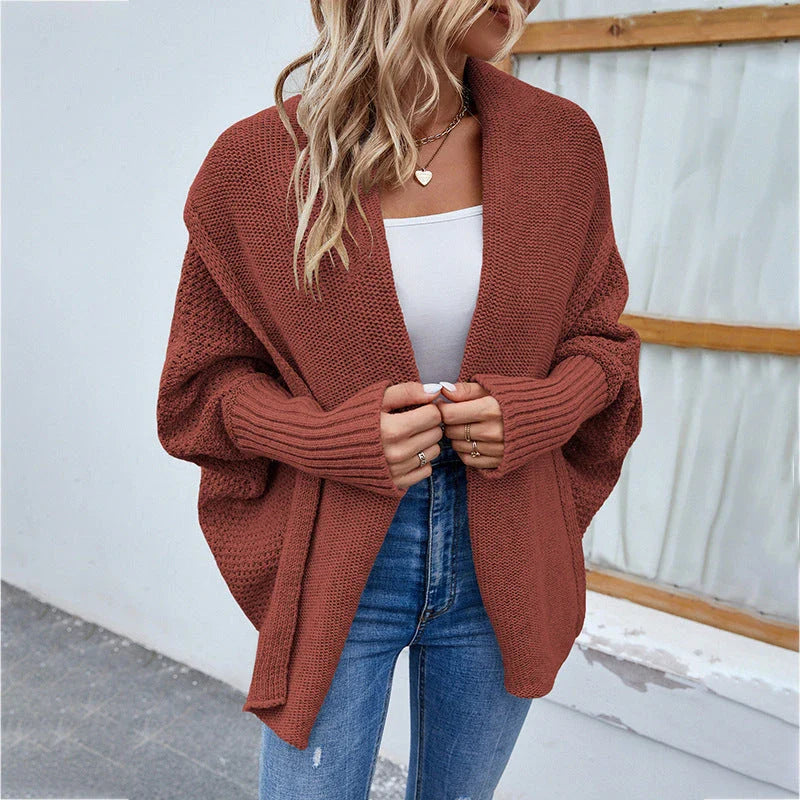 Stylish loose knit sweater jacket with bat wing sleeves in various colors