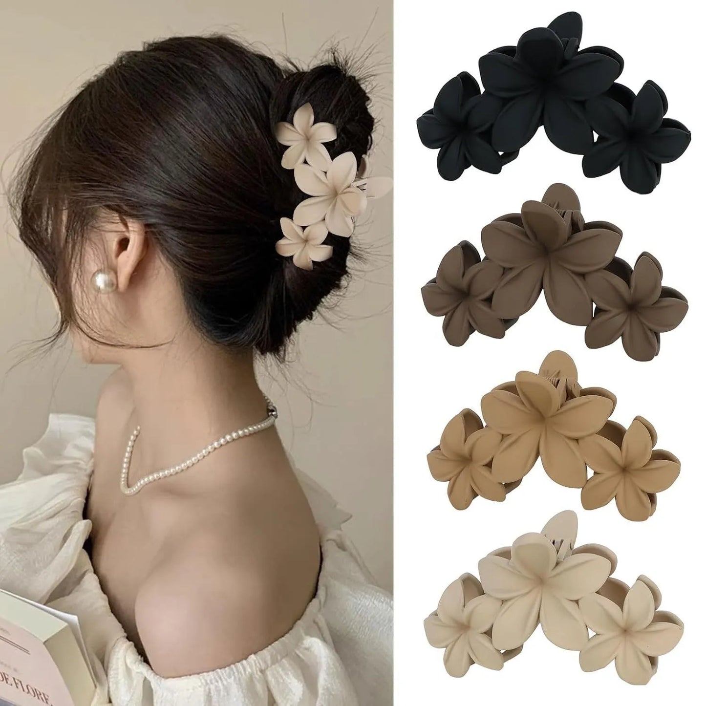 A set of six simple rose red plastic hair clips with a frosted grip, shown inside a clear OPP bag.