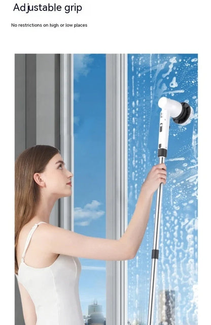 White 7-in-1 wireless electric cleaning brush with retractable 100cm handle and interchangeable heads for bathroom toilet floor scrubbing
