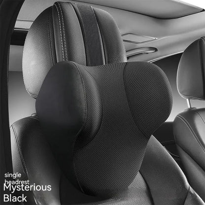 Memory foam car lumbar support pillow and matching headrest in knitted fabric with latex filler