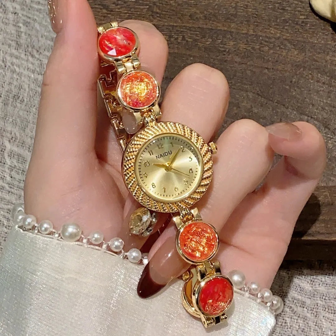 Women's quartz watch with 25mm round dial in a choice of six colours including Milky White, Dark Green, and Cherry Pink.