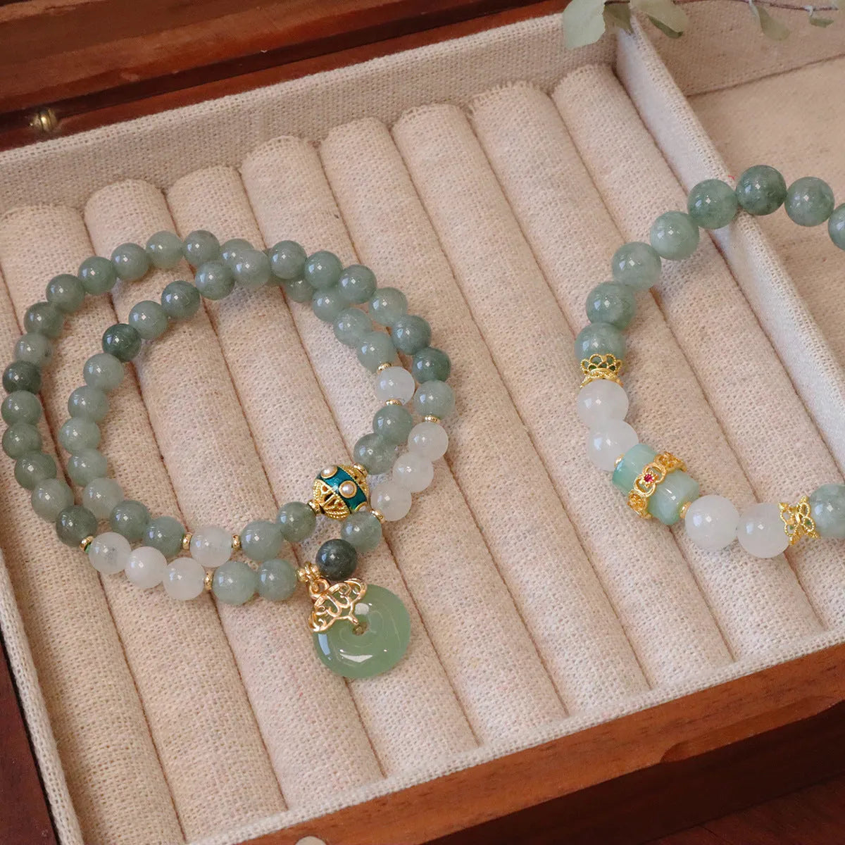 Myanmar jade safety buckle pendant bracelet with crystal accents in New Chinese Style design