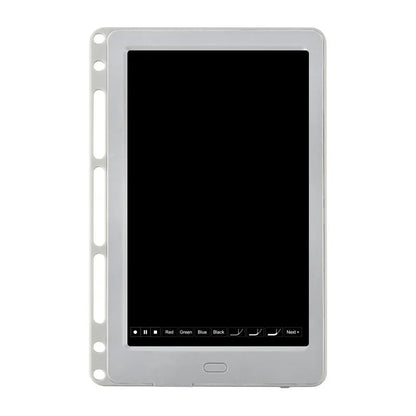 85-inch electronic writing pad with stitching detail in dark blue, shown with smart pen and charging cable.