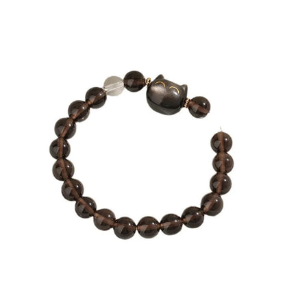 Women's silver cat head charm bracelet made from opal stone with an 8mm ice stone bead