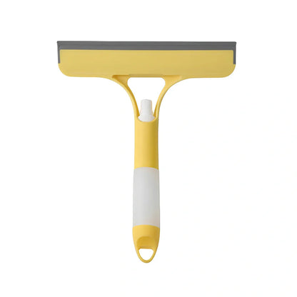 Double-sided plastic glass scraper in white, yellow, sky blue colours for household window cleaning