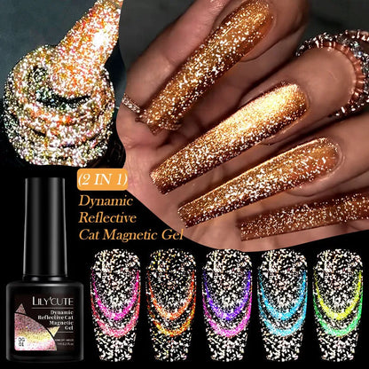 Diamond debris glitter cat eye nail polish gel in six fluorescent colours with nail glue