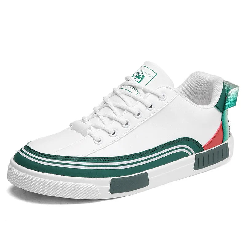 Men's casual canvas shoes with mesh panels in beige, white and green Milan colour