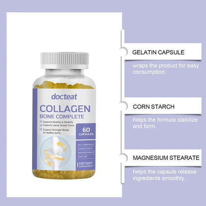 Bottle of 60 collagen capsules with marine collagen and multivitamin complex
