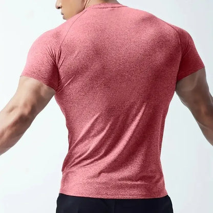Men's tight-fit stretch quick-drying short sleeve casual t-shirt in grey.