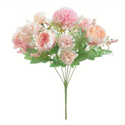 Combination artificial hydrangea flower arrangement in silk and plastic, shown in one of five available colours.